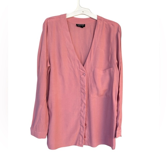 Topshop women’s longsleeve pink lightweight top front pocket size 2 preloved - Picture 1 of 6